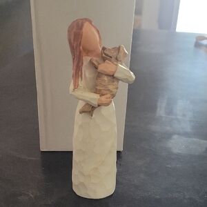 Willow Tree Woman with Dog Figurine in Cream and Brown